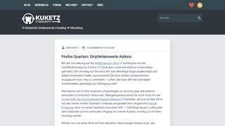 
                            2. Firefox Quantum: Empfehlenswerte Addons ⋆ Kuketz IT-Security Blog
