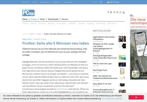 
                            6. Firefox: Seite alle 5 Minuten neu laden - PCtipp.ch