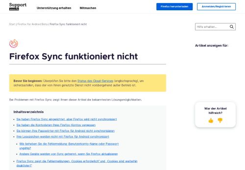 
                            4. Firefox Sync funktioniert nicht | Mozilla-Hilfe - Mozilla Support