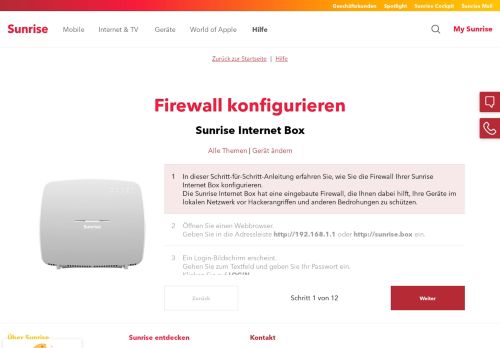 
                            10. Firewall konfigurieren | Modems | Sunrise Internet Box