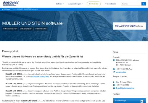 
                            10. Firmeninformation MÜLLER UND STEIN software , Stuttgart - Softguide