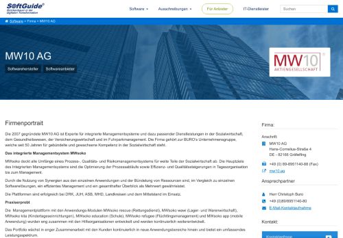 
                            9. Firmeninformation MW10 AG , Gräfelfing - Sozialwirtschaft - SoftGuide