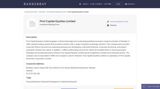 
                            9. First Capital Equities Limited, Investment Banking Firms in Pakistan ...