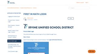 
                            12. First in Math Login – Irvine Unified School District
