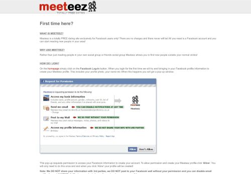 
                            12. First time here? | Meeteez - 100% free dating for Facebook users!