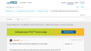 
                            13. First WIN! MY JOURNEY HAS OFFICIALLY BEGUN! Here I... - myFICO ...