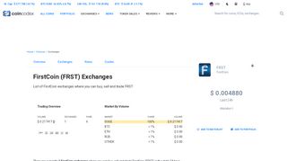 
                            12. FirstCoin (FRST) Exchanges - Buy, Sell & ...