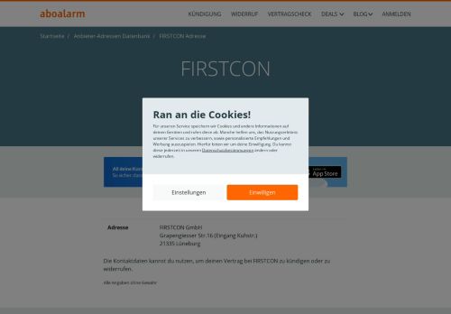 
                            5. FIRSTCON Hotline, Anschrift, Faxnummer und E-Mail - Aboalarm