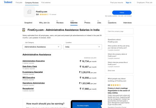 
                            7. FirstCry.com Administrative Assistance Salaries in India | Indeed.co.in