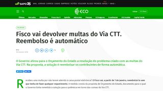 
                            9. Fisco vai devolver multas do Via CTT. Reembolso é automático – ECO