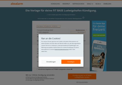 
                            9. FIT BASE Ludwigshafen direkt online kündigen - Aboalarm