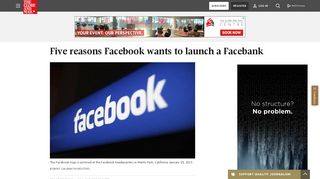 
                            7. Five reasons Facebook wants to launch a Facebank - The Globe and ...
