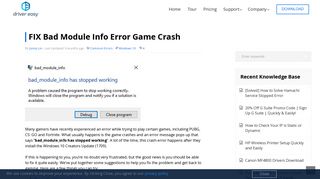 
                            12. FIX Bad Module Info Error Game Crash - Driver Easy
