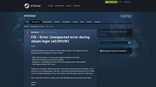 
                            2. FIX - Error: Unexpected error during steam login (a02f01f6) :: WildStar ...