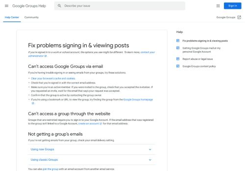 
                            11. Fix problems signing in & viewing posts - Google Groups Help