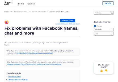 
                            12. Fix problems with Facebook games, chat and more | Firefox Help