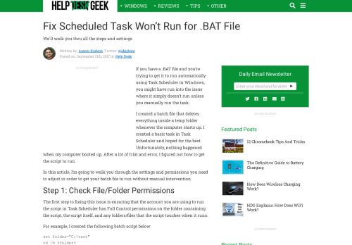 
                            6. Fix Scheduled Task Won't Run for .BAT File - Help Desk Geek