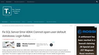 
                            11. Fix SQL Server Error 4064: Cannot open user default database. Login ...