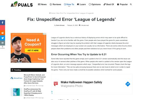 
                            11. Fix: Unspecified Error 'League of Legends' - Appuals.com