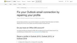 
                            4. Fix your Outlook email connection by repairing your profile - Office ...