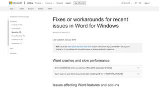 
                            2. Fixes or workarounds for recent issues in Word for ... - Office Support