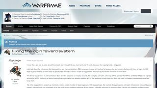 
                            10. Fixing the login reward system - General - Warframe Forums