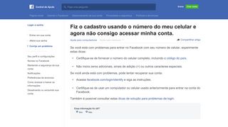 
                            2. Fiz o cadastro usando o número do meu celular e agora ... - Facebook