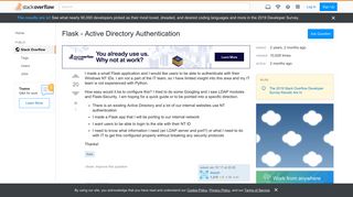 
                            1. Flask - Active Directory Authentication - Stack Overflow