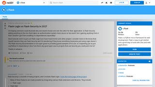 
                            8. Flask-Login vs Flask-Security in 2017 : flask - Reddit