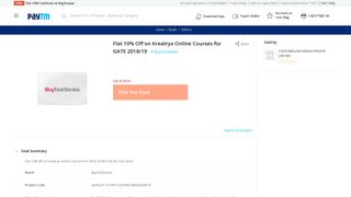 
                            11. Flat 10% Off on Kreatryx Online Courses for GATE 2018/19 - Paytm.com
