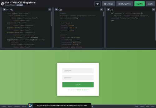 
                            5. Flat HTML5/CSS3 Login Form - CodePen