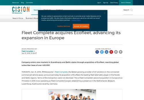 
                            8. Fleet Complete acquires Ecofleet, advancing its expansion in Europe