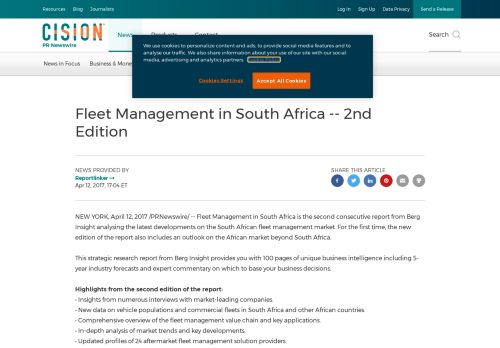 
                            12. Fleet Management in South Africa -- 2nd Edition - PR Newswire