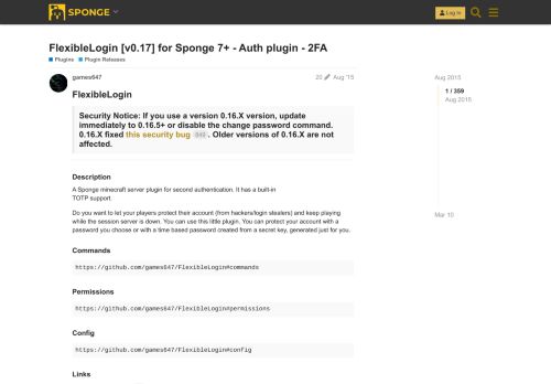 
                            6. FlexibleLogin [v0.17] for Sponge 7+ - Auth plugin - 2FA - Plugin ...