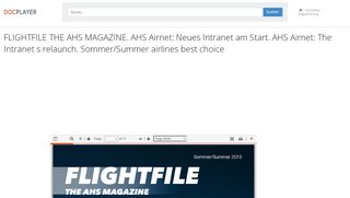 
                            8. FLIGHTFILE THE AHS MAGAZINE. AHS Airnet: Neues Intranet am ...