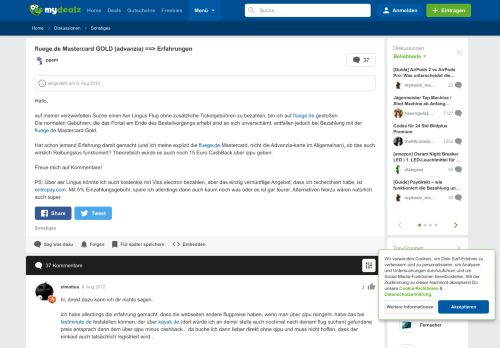 
                            13. fluege.de Mastercard GOLD (advanzia) ==> Erfahrungen - mydealz.de
