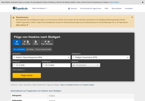 
                            8. Flüge von Hoskins nach Stuttgart: Buchen Sie Flüge von HKN nach STR