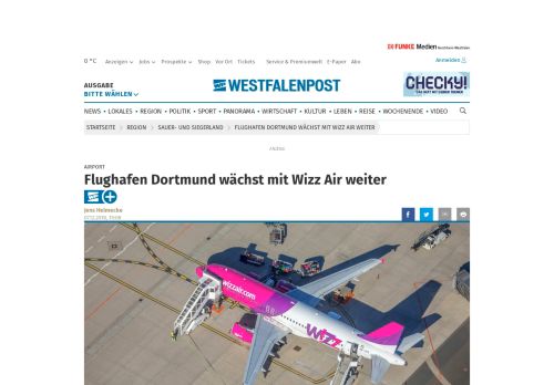 
                            8. Flughafen Dortmund wächst mit Wizz Air weiter | wp.de | Sauer- und ...