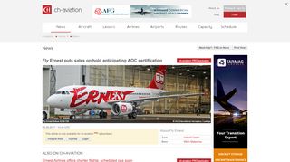 
                            12. Fly Ernest puts sales on hold anticipating AOC certification - ch-aviation