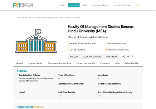 
                            13. FMS-BHU Varanasi - Final Placement, Salary, Course, Fees details- FYI