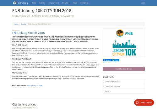 
                            2. FNB Joburg 10K CITYRUN | Events - Entry Ninja