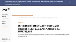 
                            13. FNZ UND SUTOR BANK STARTEN VOLLSTÄNDIG INTEGRIERTE ...