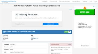 
                            10. FON Wireless FON2501 Default Router Login and Password