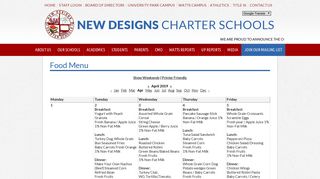 
                            2. Food Menu - New Designs Charter Schools