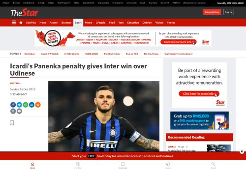 
                            6. Football: Icardi's Panenka penalty gives Inter win over Udinese | The ...