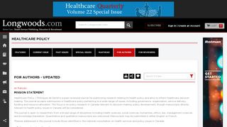 
                            5. For Authors :: Healthcare Policy :: Longwoods.com