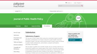 
                            3. For Authors / Submission | Journal of Public Health Policy | palgrave