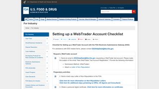 
                            7. For Industry > Setting up a WebTrader Account Checklist - FDA