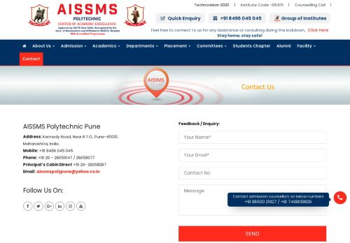 
                            8. For polytechnic admission Contact us - AISSMS Polytechnic Pune, India