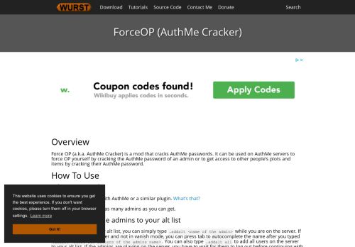 
                            4. ForceOP (AuthMe Cracker) - WurstClient.net - Minecraft Wurst Hacked ...